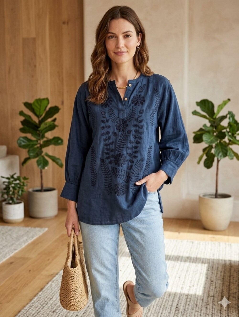 Embroidered Tunic Style Top